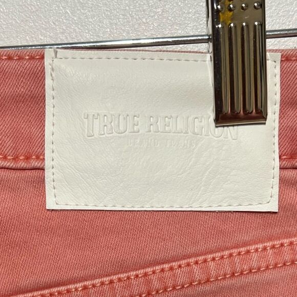 NWT TRUE RELIGION HALLE MID RISE SUPER SKINNY JEANS PINK PALOMA RIPPED Sz 27 - Picture 9 of 9